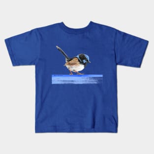 Little King of the Fairies - Blue Wren - male Superb Fairy-Wren illustration Kids T-Shirt